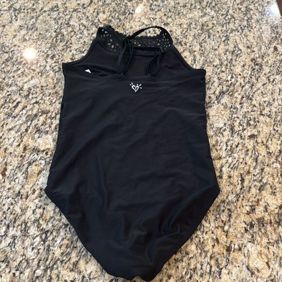Kids Justice black one piece bathing suit with Lace High Neck and built in bra - Picture 3 of 6